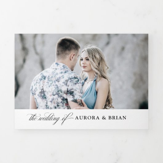 Dusty Blue Navy Champagne Elfenbeinblume Hochzeit Dreifach Gefaltete Ankündigung (Cover)