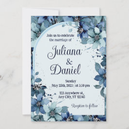 Dusty Blue Navy Champagne Elfenbeinblume Hochzeit Einladung