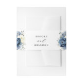 Dusty Blue Navy Champagne Elfenbeinblume Hochzeit Einladungsbanderole (Vorderseite Beispiel)