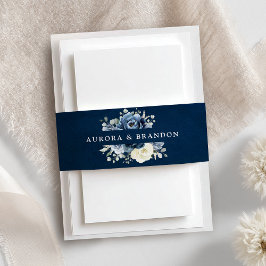 Dusty Blue Navy Champagne Elfenbeinblume Hochzeit Einladungsbanderole