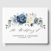 Dusty Blue Navy Champagne Elfenbeinblume Hochzeit Gästebuch (Vorderseite)