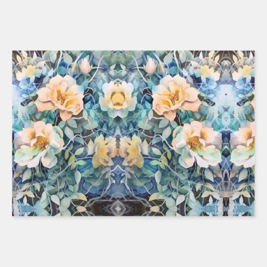 Dusty Blue Navy Champagne Elfenbeinblume Hochzeit  Geschenkpapier Set (Vorderseite)