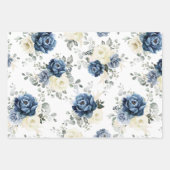 Dusty Blue Navy Champagne Elfenbeinblume Hochzeit Geschenkpapier Set (Vorderseite)
