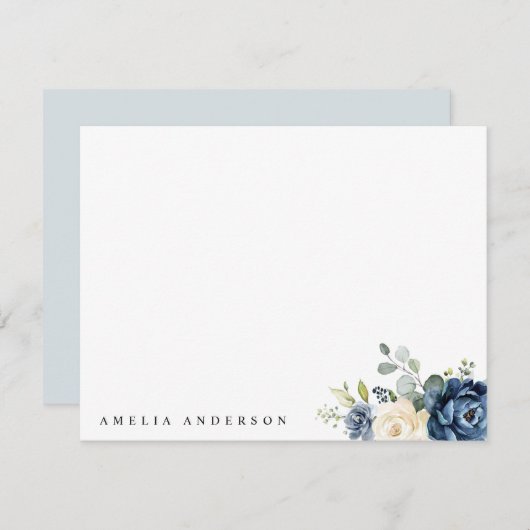 Dusty Blue Navy Champagne Elfenbeinblume Hochzeit Mitteilungskarte (Vorne/Hinten)