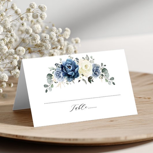 Dusty Blue Navy Champagne Elfenbeinblume Hochzeit Platzkarte