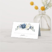 Dusty Blue Navy Champagne Elfenbeinblume Hochzeit Platzkarte (Vorderseite)