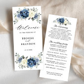 Dusty Blue Navy Champagne Elfenbeinblume Hochzeit Programm
