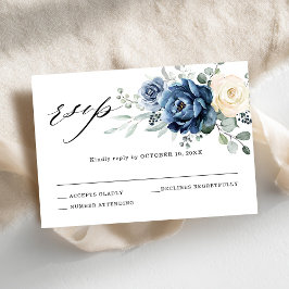 Dusty Blue Navy Champagne Elfenbeinblume Hochzeit RSVP Karte