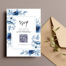 Dusty Blue Navy Champagne Elfenbeinblume Hochzeit RSVP Karte