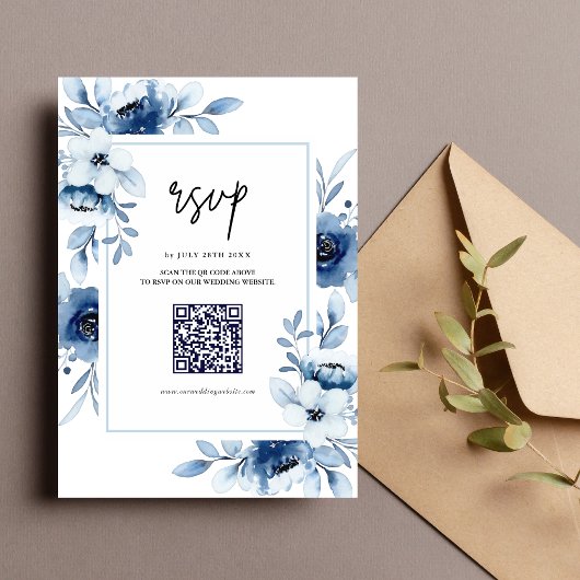 Dusty Blue Navy Champagne Elfenbeinblume Hochzeit RSVP Karte