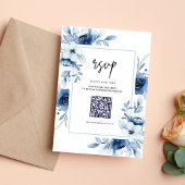 Dusty Blue Navy Champagne Elfenbeinblume Hochzeit RSVP Karte