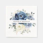 Dusty Blue Navy Champagne Elfenbeinblume Hochzeit Serviette (Vorderseite)