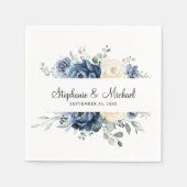Dusty Blue Navy Champagne Elfenbeinblume Hochzeit Serviette (Vorderseite)