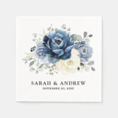 Dusty Blue Navy Champagne Elfenbeinblume Hochzeit Serviette (Vorderseite)