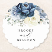 Dusty Blue Navy Champagne Elfenbeinblume Hochzeit Untersetzer (Vorderseite)