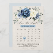 Dusty Blue Navy Champagne Elfenbeinblume Kalender  Save The Date (Vorne/Hinten)