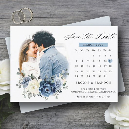 Dusty Blue Navy Champagne Elfenbeinblume Kalender  Save The Date