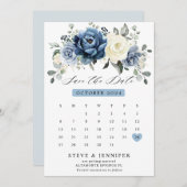 Dusty Blue Navy Champagne Elfenbeinblume Kalender  Save The Date (Vorne/Hinten)