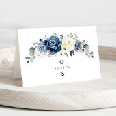 Dusty Blue Navy Champagne Elfenbeinblume Platzkart Tischnummer