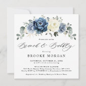 Dusty Blue Navy Champagne Elfenbeinbrunch und Bubb Einladung (Vorderseite)