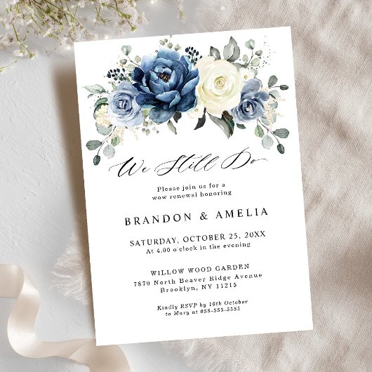 Dusty Blue Navy Champagne Elfenbeinflora Wir tun n Einladung