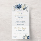 Dusty Blue Navy Champagne Elfenbeingold Hochzeit All In One Einladung (Innen Boden)