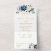 Dusty Blue Navy Champagne Elfenbeingold Hochzeit All In One Einladung (Innen Boden)