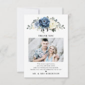 Dusty Blue Navy Champagne Hochzeit des ElfenbeinFo Dankeskarte (Vorderseite)