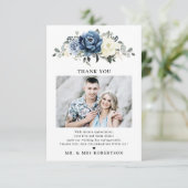 Dusty Blue Navy Champagne Hochzeit des ElfenbeinFo Dankeskarte (Stehend Vorderseite)