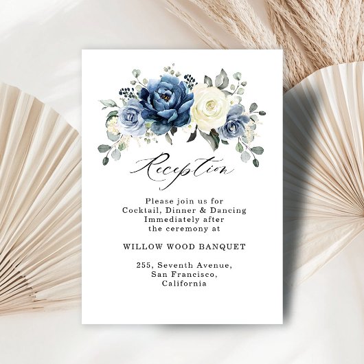 Dusty Blue Navy Champagne Hochzeitsempfang Begleitkarte