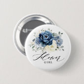 Dusty Blue Navy Champagne Ivory Blume Girl Button (Vorne & Hinten)