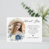 Dusty Blue Navy Champagne Ivory Brautparty Dankeskarte (Stehend Vorderseite)