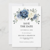 Dusty Blue Navy Champagne Ivory Chic Foto Hochzeit Save The Date (Vorderseite)