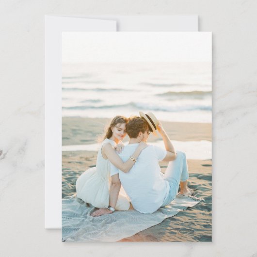 Dusty Blue Navy Champagne Ivory Chic Foto Hochzeit Save The Date (Rückseite)