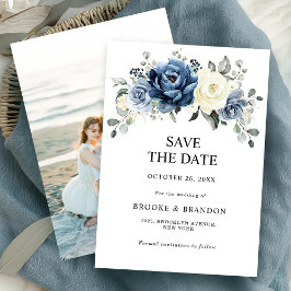 Dusty Blue Navy Champagne Ivory Chic Foto Hochzeit Save The Date