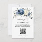 Dusty Blue Navy Champagne Ivory Floral QR Code RSVP Karte (Vorderseite)