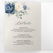 Dusty Blue Navy Champagne Ivory Floral Tri-Fold A Dreifach Gefaltete Ankündigung (Innen Erste Seite)