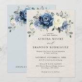 Dusty Blue Navy Champagne Ivory Floral Wedding Inv Einladung (Vorne/Hinten)