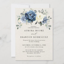 Dusty Blue Navy Champagne Ivory Floral Wedding Inv