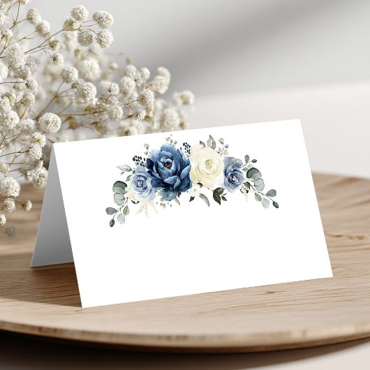 Dusty Blue Navy Champagne Ivory Floral Wedding Pla Platzkarte
