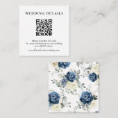 Dusty Blue Navy Champagne Ivory Floral Wedding QR Begleitkarte (Vorne/Hinten)