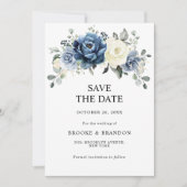 Dusty Blue Navy Champagne Ivory Floral Wedding Sav Save The Date (Vorderseite)