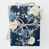 Dusty Blue Navy Champagne Ivory Floral Wedding Wra Geschenkpapier Set (Beispiel)