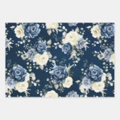Dusty Blue Navy Champagne Ivory Floral Wedding Wra Geschenkpapier Set (Vorderseite)