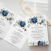 Dusty Blue Navy Champagne Ivory Folded Wedding Einladung