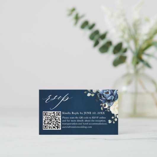 Dusty Blue Navy Champagne Ivory QR Code UAWG Enclo Begleitkarte (Stehend Vorderseite)