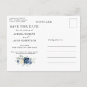 Dusty Blue Navy Champagne Ivory Save the Date Ankündigungspostkarte (Rückseite)