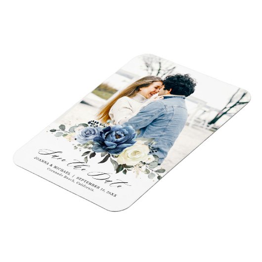 Dusty Blue Navy Champagne Ivory Save the Date Magnet (Linke Seite)