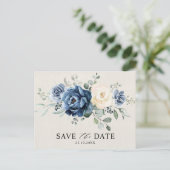 Dusty Blue Navy Champagne Ivory Save the Date Post Postkarte (Stehend Vorderseite)