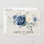 Dusty Blue Navy Champagne Ivory Save the Date Post Postkarte (Vorne/Hinten)